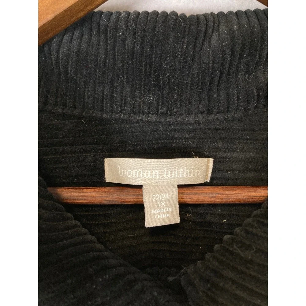 Dark‎ Academia Woman Within Womens 1X Black Corduroy Button Front Shacket Jacket